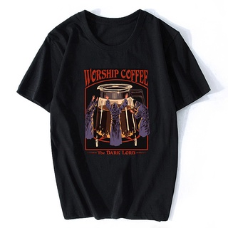 Bn2fdd356e เสื้อยืดลําลอง ผ้าฝ้าย แขนสั้น พิมพ์ลาย Worship Coffee Letummon Demonummer สีดํา สําหรับผู้ชาย BDW23AD34438