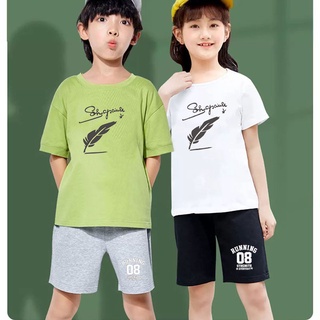 ชุดเซ็ทเด็กแฟชั่น เสื้อยืดลายการ์ตูน+กางเกงขาสั้นสีดำ! K2227+DD355