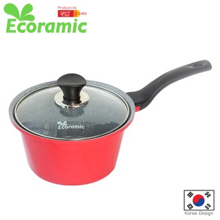 DREAM CHEF รุ่น Ecoramic หม้อด้ามเคลือบเซรามิก ลายหินอ่อน ขนาด 18ซม. ฟรี! ฝาครอบแก้ว