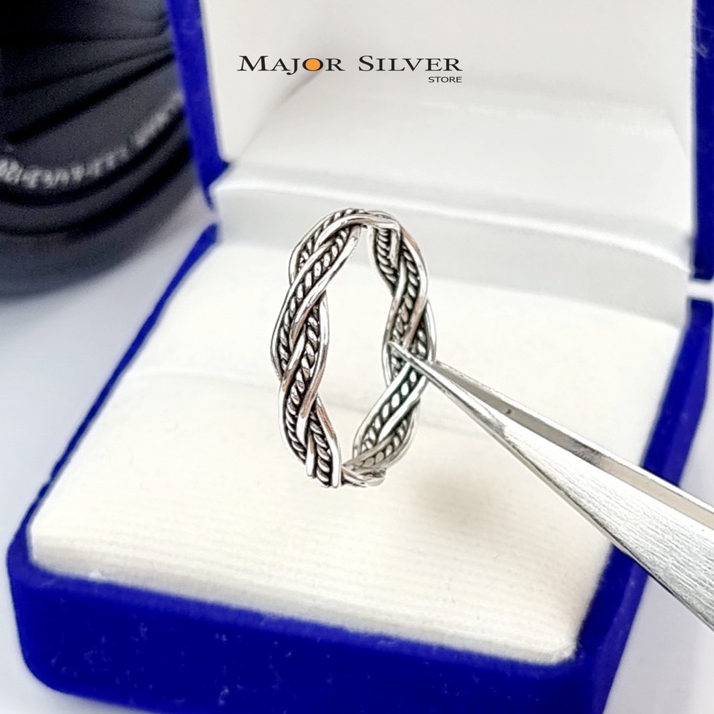 แหวนถัก รมดำ / เงินแท้92.5% แฟชั่น สไตล์วินเทจ เรียบๆเท่ๆ Major silver : E-V-Braid-2