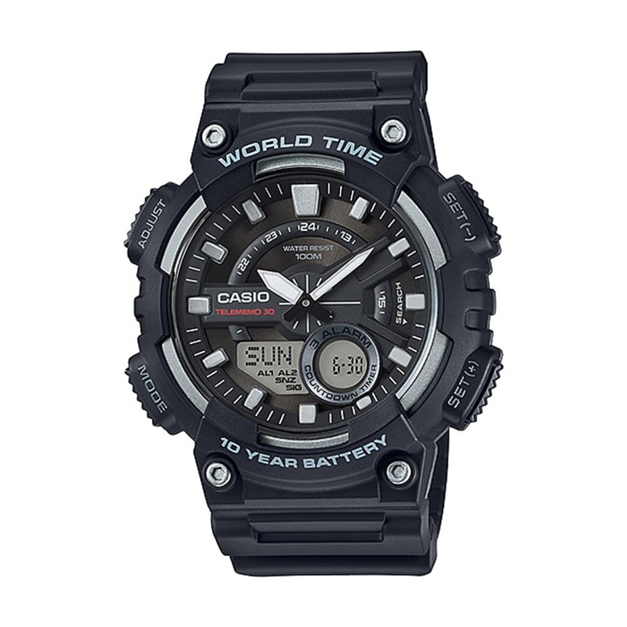Casio Standard นาฬิกาข้อมือผู้ชาย สายเรซิ่น รุ่น AEQ-110,AEQ-110W,AEQ-110W-1A - สีดำ