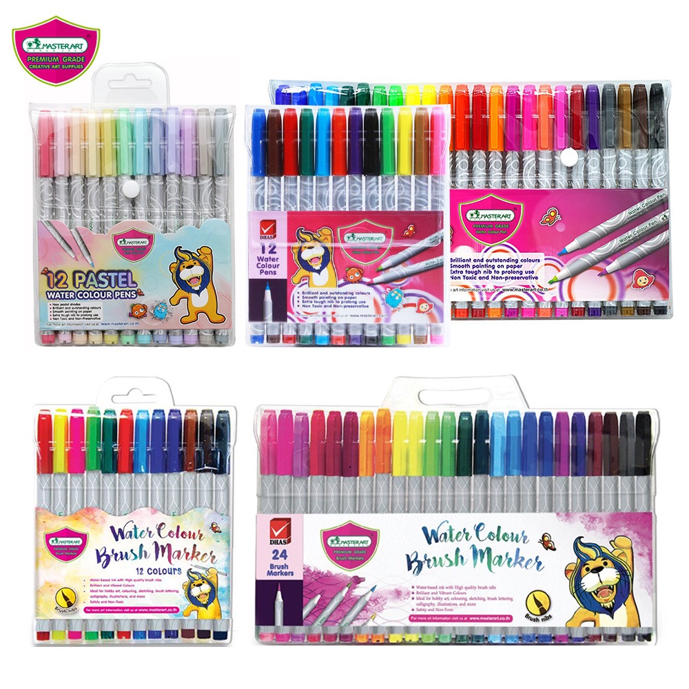 ปากกาเมจิก สีเมจิก ปากกาสี Master Art มาสเตอร์อาร์ต / ปากกามาร์คเกอร์ หัวพู่กัน (12 , 24 สี) Water Brush Marker [S24]