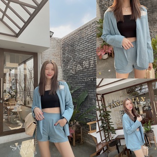 เบจ/ชมพู/เหลือง/ฟ้า SLYQ VALERIE BLAZER &amp; SHORTS LINEN SET ชุดเซ็ทเสื้อเบลเซอร์คู่กางเกงขาสั้นผ้าลินิน