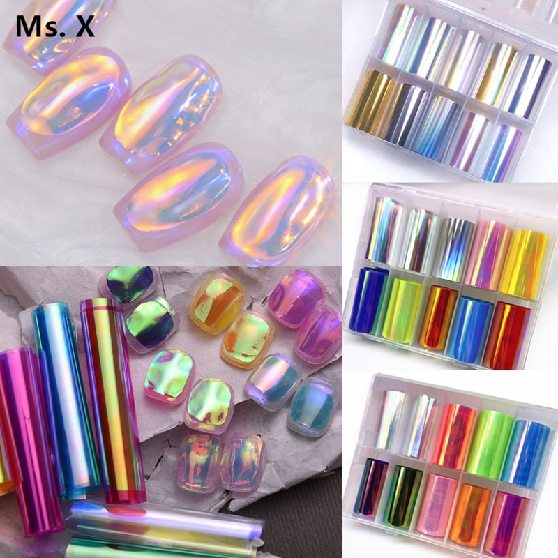 1 Box Aurora Nails Foil Film Sticker Cellophane Paper Korean Nail Glass Foils Trend Design Ice Cube Manicure Nail Diy De 259