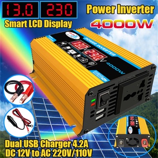 ตัวแปลงไฟอินเวอร์เตอร์ 12V เป็น 220V 4000W Dual USB LED สําหรับรถยนต์