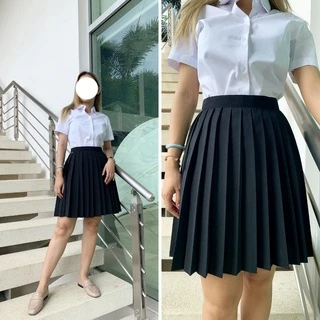 กระโปรงนิสิตนักศึกษาเอวตะขอ กระโปรงพลีสมีจีบ ผ้ามีน้ำหนัก สีดำ หลายไซส์ หลายความยาว ไซซ์23-34