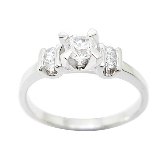 แหวน แฟชั่น แหวนชูเพชรกะรัต ประดับเพชรเม็ดด้านข้าง ชุบทองคำขาว