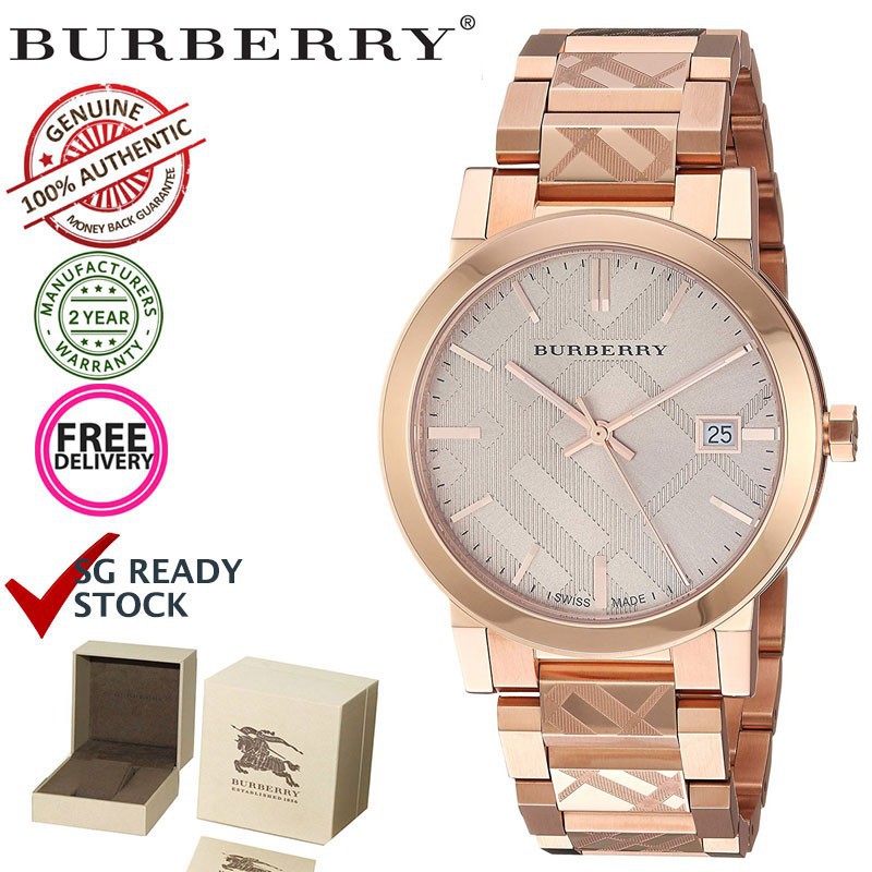 Burberry BU9039 Women's The City Engraved Check Rose Gold Watch [In stock SG]นาฬิกาแฟชั่น