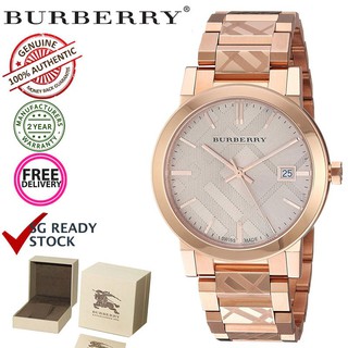 Burberry BU9039 Womens The City Engraved Check Rose Gold Watch [In stock SG]นาฬิกาแฟชั่น