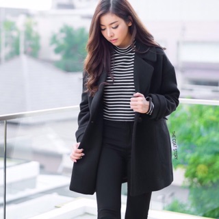  #tcs003co(สีดำ) - Coat ผ้าวูล ทรง Classic