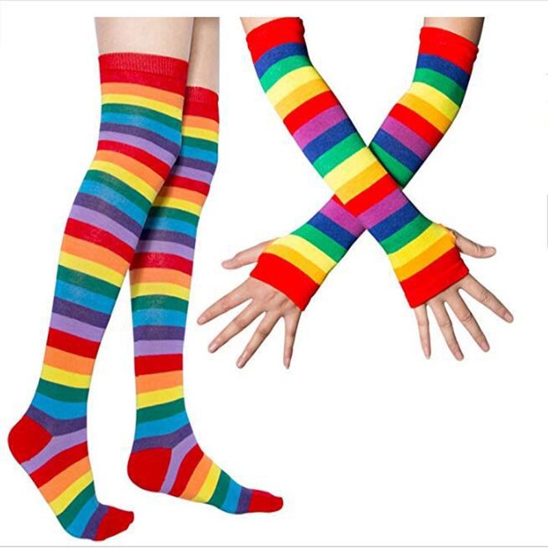 ถุงมือถุงเท้าสายรุ้ง ผ้าฝ้าย ตกแต่งสีสัน ชุดเสื้อผ้า
