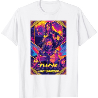 เสื้อยืด พิมพ์ลายโปสเตอร์ Marvel Thor Love And Thunder Thor And Jane Neon สําหรับผู้ชาย||g