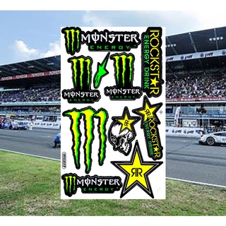 สติกเกอร์ ROCKSTAR &amp; MONSTER (สีเขียว) วินเทจ แต่งมอเตอร์ไซค์วิบาก บิ๊กไบค์ รถยนต์ สติกเกอร์ขายดีติดแล้วดูดีมีราคา