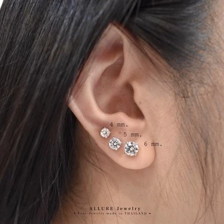 ต่างหูเพชร เงินแท้ 925 ชุบเคลือบทองคำขาว ประดับเพชร CZ Swiss Diamond 4 เตย - Allure Jewelry