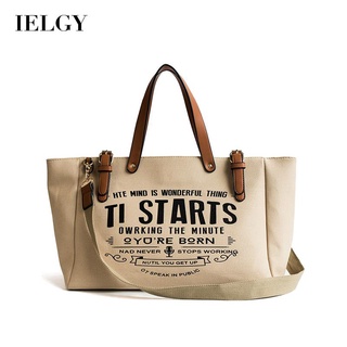 IELGY womens korean style retro alphabet large capacity canvas shoulder bag