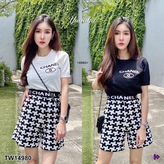 Set เสื้อไหมพรมแขนสั้น+กางเกงขาสั้นลายชิโนริ