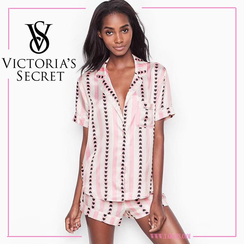 ️pre Order Victorias Secret The Satin Boxer Pj Pink Stripe Heart Tiffany56 Thaipick 8760