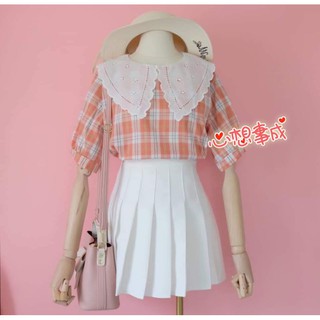 เสื้อลายสก๊อตงานเกาหลีน่ารักๆ สาวๆไม่ควรพลาดอกได้40"