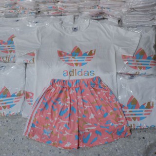 ชุดเซ็ทadidas เสื้อ+กางเกงขาสั้น (ขาวชมพู่)