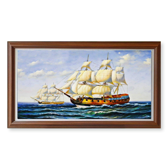 กรอบรูป เรือสำเภา การทำมาค้าขายและประสบความสำเร็จ ขนาด 44x84cm พร้อมส่ง