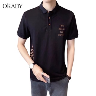 OKADY เสื้อโปโล เสื้อโปโลแขนสั้นปักปกฤดูร้อนทันสมัยและหล่อเหลาสไตล์เพรียวบางทุกแมทช์ polo เสื้อโปโล