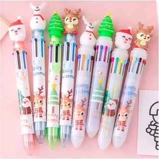 (P-139) ปากกาลูกลื่น 6 สีในด้าม 0.5mm ปากกาหัวตุ๊กตาคริสต์มาส Christmas ซานตาคลอส เรนเดียร์ สโนว์แมน ใช้จดบันทึก คละลาย