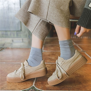 Fashion Candy Solid Color Crew Socks Women Cotton Korean Edge Curling Best Soft Female Long Socks Harajuku Style Heelless Hosiery