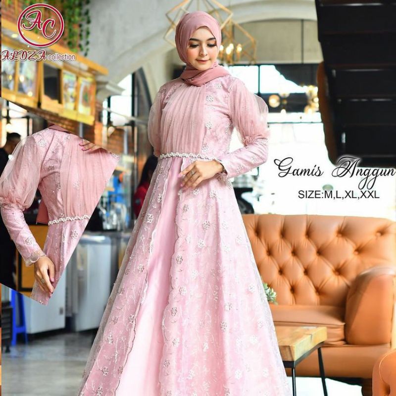 Graceful Gamis Gamis Gamis Brukat Tulle Mutiara Gamis กระเบื้อง Gamis ...