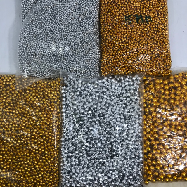 ลูกปัดกลมสีเงิน สีทอง 500 กรัม ลูกปัดมุกทอง มุกเงิน 4mm 5mm 6mm 8mm 10mm ลูกปัดร้อยกำไลทอง ลูกปัดพลาสติกทรงกลม