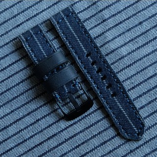 สายนาฬิกาDenim white line ซับหลังด้วยหนังอิตาลี Watch strap ขนาดกว้าง 18mm 20mm 22mm watch strap สายนาฬิกา พร้อมบัคเคิล