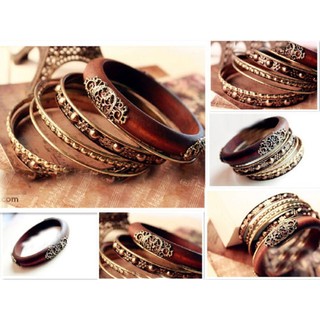 กำไลข้อมือ Vintage Wood Carved