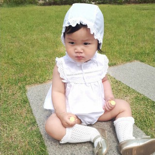 ชุดเดรสแขนกุดแต่งลูกไม้ + หมวกสำหรับเด็ก