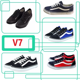 รองเท้าผ้าใบแฟชั่น Mashare V7 มาแชร์ ทรงแวน ผ้าใบทรงVans หรือ Leo OV6 Pando E8 ลายแวน ผ้าใบทรงแวนส์ ลายแถบขาวด้านข้าง