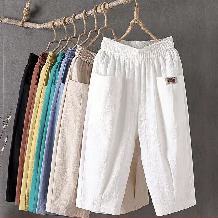 กางเกงผ้าฝ้ายผู้หญิงใหม่ฤดูร้อนบางส่วนขนาดบวกหลวมเอวสูงสบายๆเจ็ดกางเกงฮาเร็ม วีพีจี