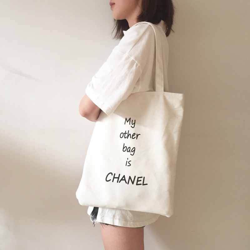 Kl I094 My Other Bag Is Chanel Canvas Bag กระเป าผ าแคนวาส สไตล ม น มอลส ด ๆ Shopee Thailand