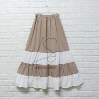 SK-A12 Long Skirt กระโปรงผู้หญิง กะโปรงผ้าพื้น กระโปรงเอวสูง รุ่นทูโทน 4ชั้น ใส่เอวยางยืด เอว 22-40นิ้ว ความยาว 38นิ้ว