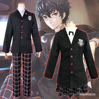 Anime Persona 5 Cosplay Costume Amamiya Ren School Uniform Set Pants Jacket Shirt Skirt Wig Full Set