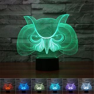 โคมไฟตั้งโต๊ะ LED รูปนกฮูก 3D ไล่โทนสี 7 สี ชาร์จ USB