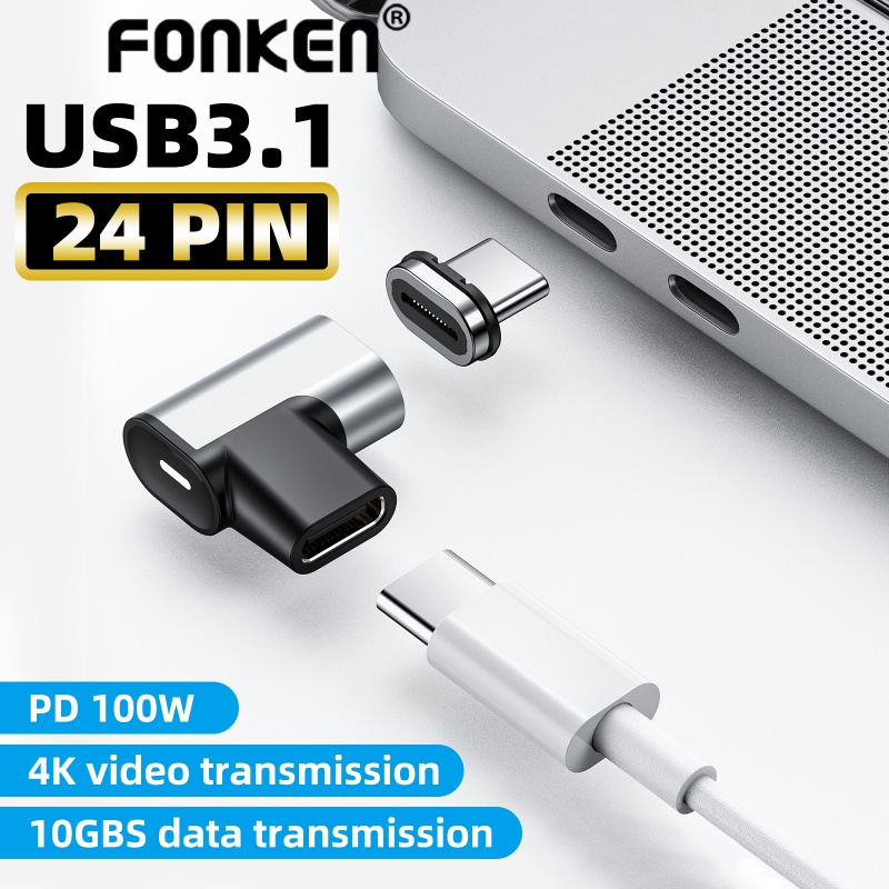 Fonken อะแดปเตอร์แปลงแม่เหล็ก 24-Pin Type-C Pd 100W ชาร์จเร็ว Usb 3.1