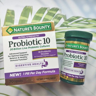 โปรไบโอติกส์ 10 สายพันธุ์ Probiotic 10 Ultra Strength 20 Billion Live Probiotics Cultures 70 Capsules (Natures Bounty®)