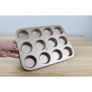 ถาดอบมัฟฟิน 12 หลุม เคลือบเทฟล่อน non-stick ถาดหลุมอบคัพเค้ก ขนม คุกกี้ แม่พิมพ์เค้กเทฟล่อน