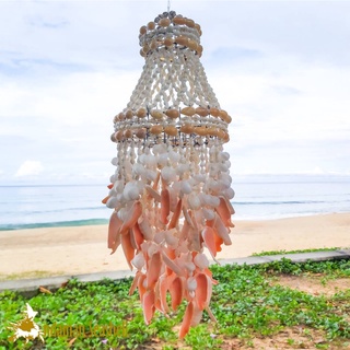 Andaman seashell โมบายแชนเดอเรียเปลือกหอย ทรงกระโปรงสามเหลี่ยมตัดแดง ขนาด 5"x14"