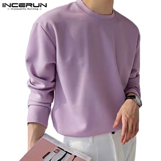 Incerun เสื้อกันหนาวคอกลมแขนยาวลําลองแฟชั่นสําหรับผู้ชาย