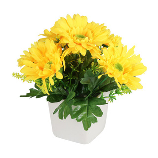 สุดยอด!🍟 กระถางเยอบีร่า ฟ้าและดอกไม้ สีเหลือง ARTIFICIAL GERBERA IN POT SKY AND FLOWER YELLOW สินค้าคุณภาพสูง