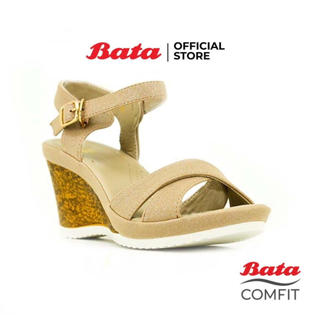 Bata COMFIT รองเท้าส้นสูง WEDGE SANDAL แบบสวม รัดส้น สีเทา รหัส 7612355 / สีเบจ รหัส 7618355