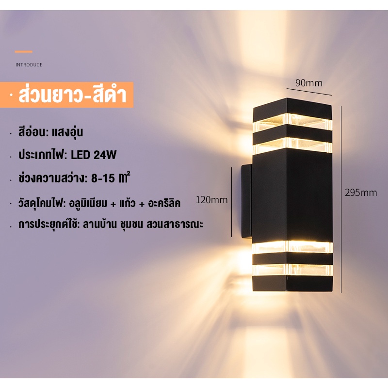 【รับประกัน10ปี】ไฟติดผนัง ไฟประดับกลางแจ้ง ไฟกิ่งนอก กันน้ำได้ IP67 สีดำ โคมไฟ LED สีเหลืองอบอุ่น – โปรปัง