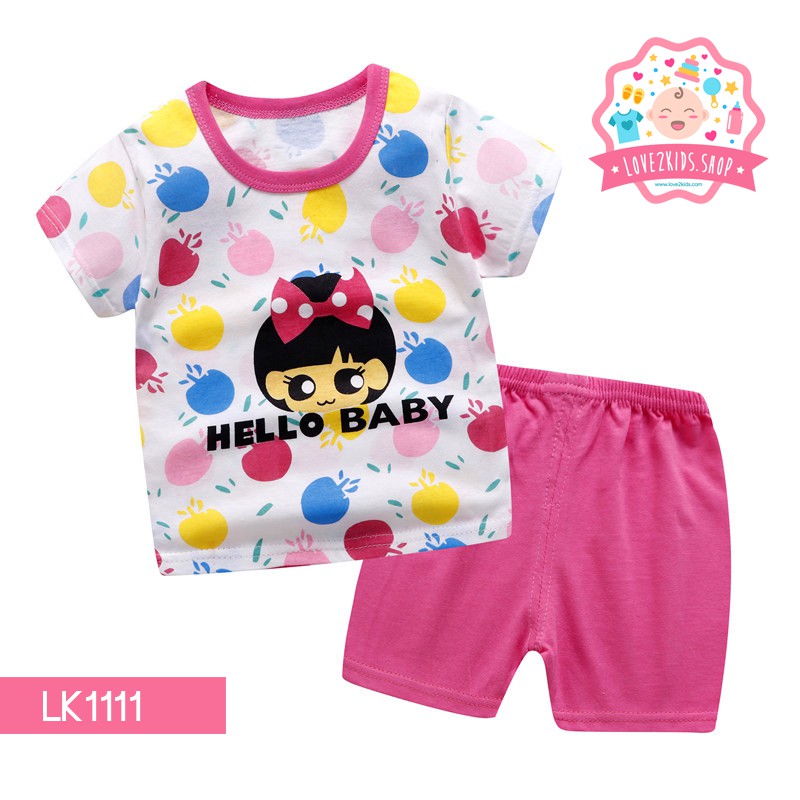เสื้อแขนสั้น ลายการ์ตูน เสื้อ+กางเกง (Hello Baby)