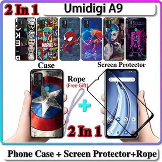 2 IN 1 เคส Umidigi A9 พร้อมกระจกนิรภัยกันรอยหน้าจอโค้ง เซรามิค LOL และการออกแบบฮีโร่