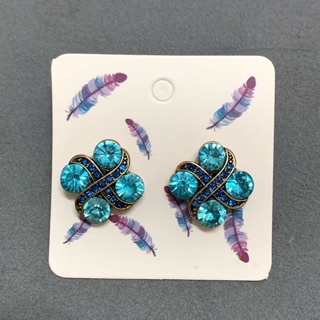 🌟 พร้อมส่ง 🌟 Blue crystal stud earrings ต่างหูคริสตัลสีน้ำเงิน