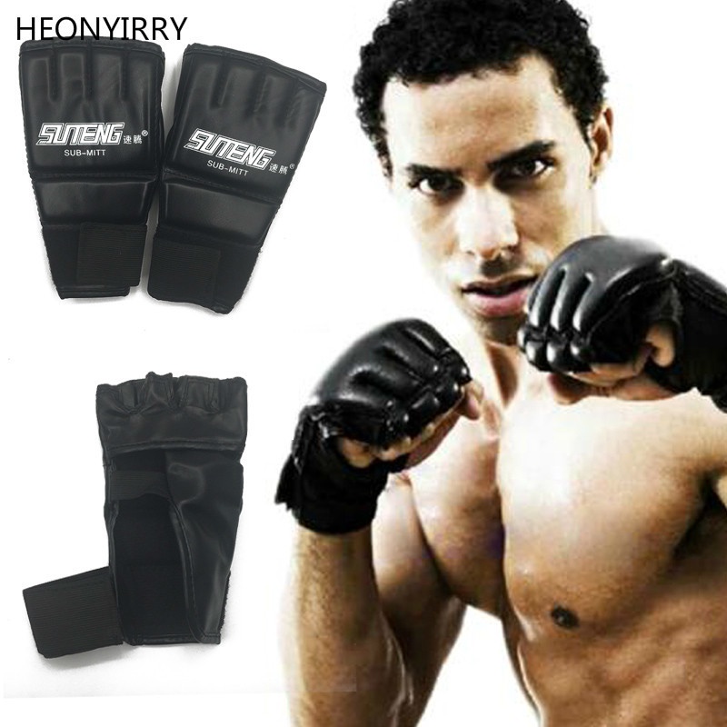 1 Pair PU Leather Boxing Gloves Sport Men Half Finger Muay Thai Gloves